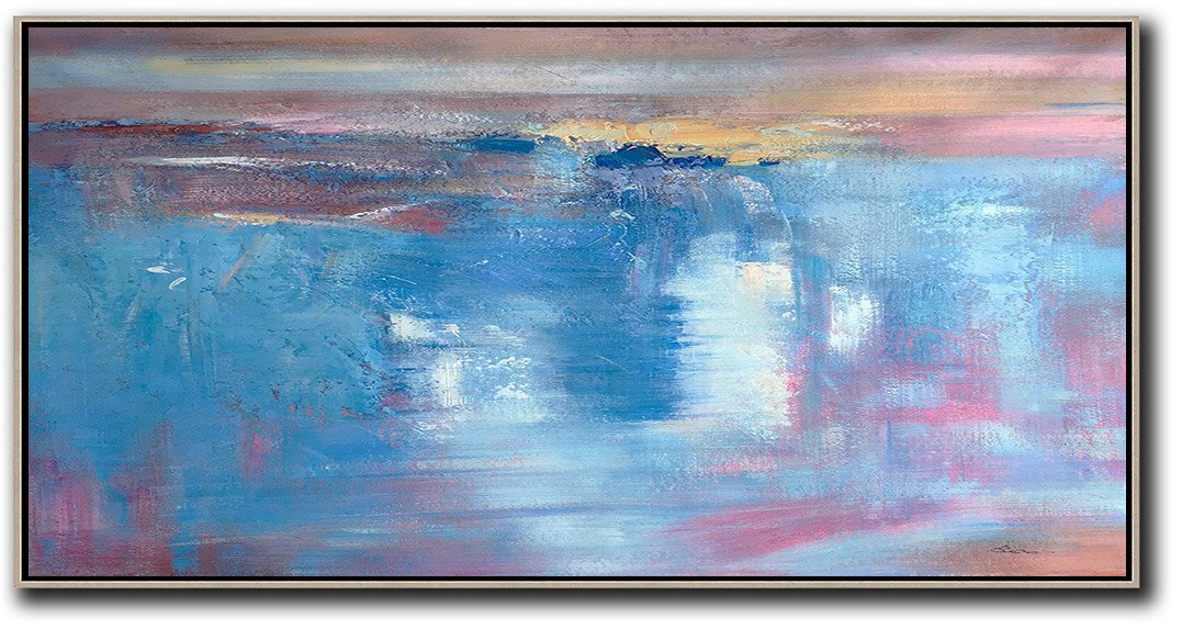 Abstract Art Decor,Contemporary Painting,Horizontal Palette Knife Contemporary Art,Modern Art Abstract Painting,Pink,Sky Blue,Blue,Grey,Brown.etc
